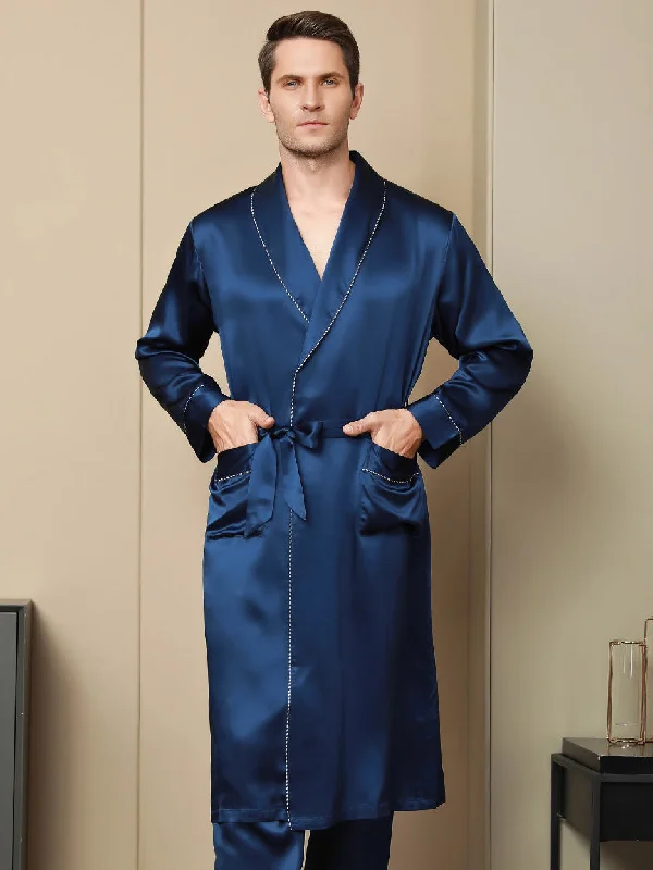 Pure Silk Contrast Piping Belted Robe (Without Pants)