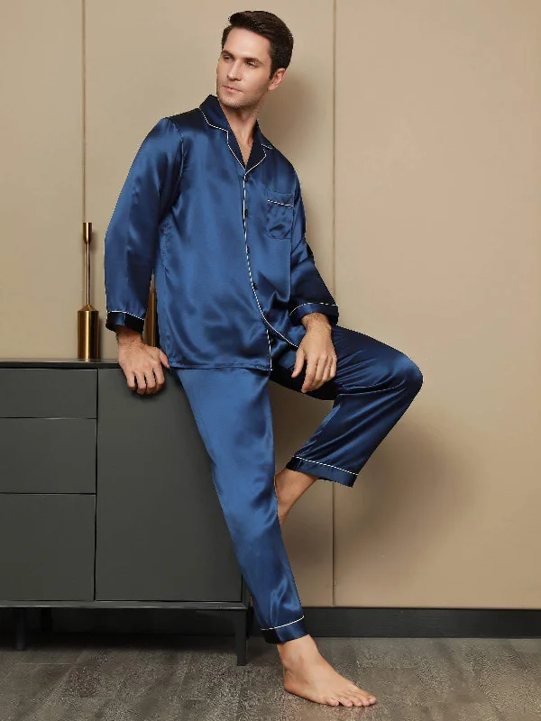 Pure Silk Men‘s Lapel Pajama Set 2Pcs