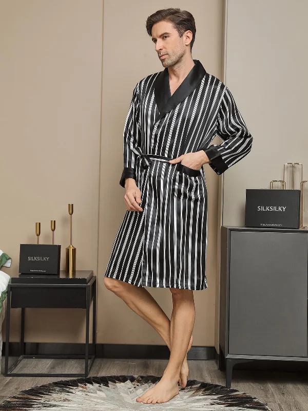 Clearance(US Warehouse) - Pure Silk Stripe Pattern Belted Mens Robe