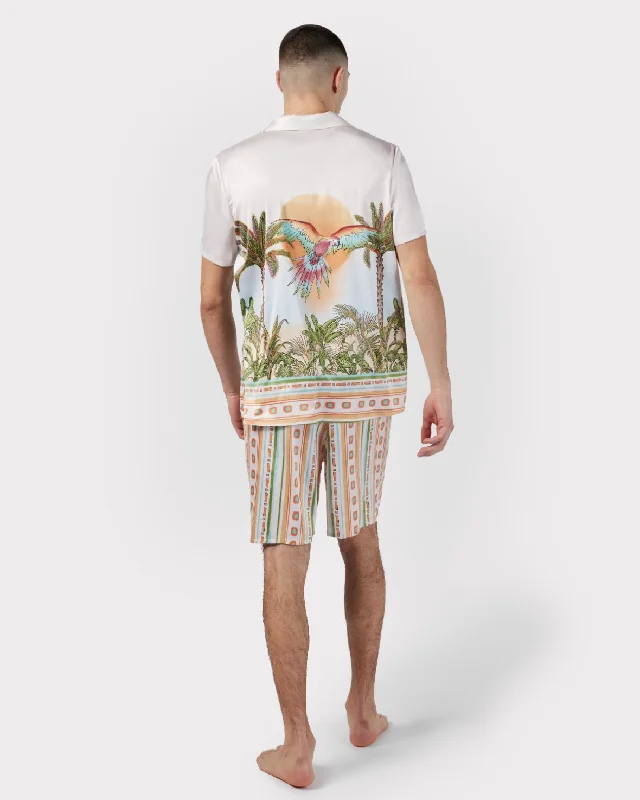 Satin Tropical Parrot Print Short Pyjama Set