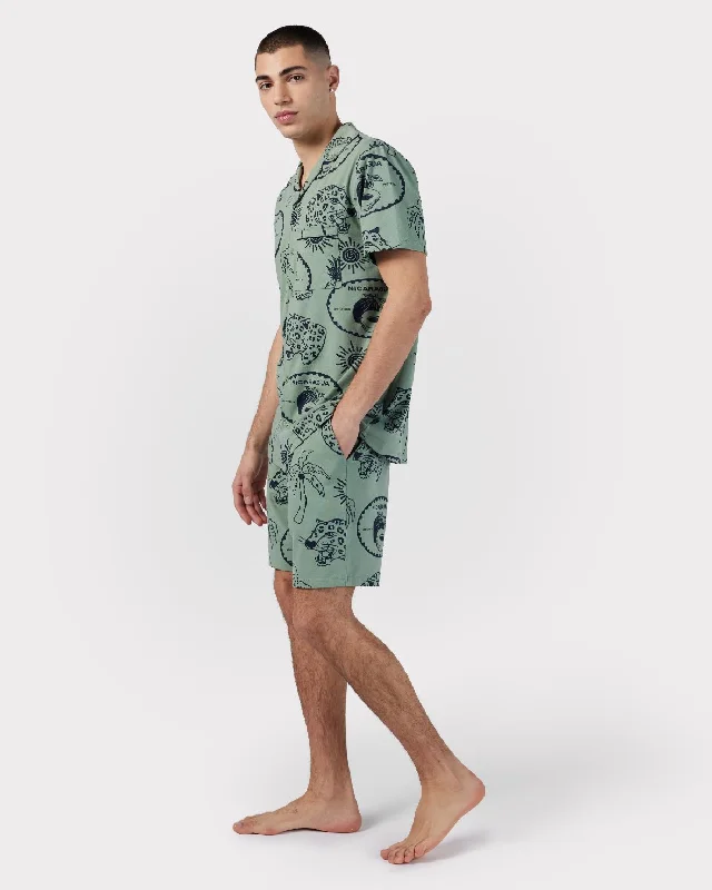 Tropical Holiday Print Short Pyjama Set - Sage