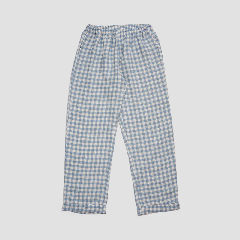 Men's Warm Blue Gingham Linen Pyjama Trousers