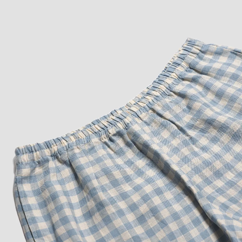 Men's Warm Blue Gingham Linen Pyjama Trousers