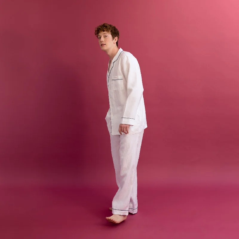 Men's White Linen Pyjama Trousers