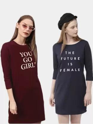 Women Night Dress 3/4 Sleeve Combo  (Maroon, Blue)