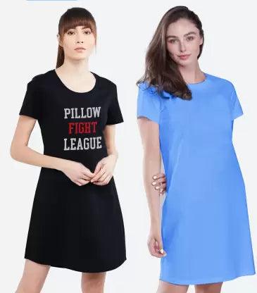 Women Night Dress Half Sleeve Combo  (Black, Blue)