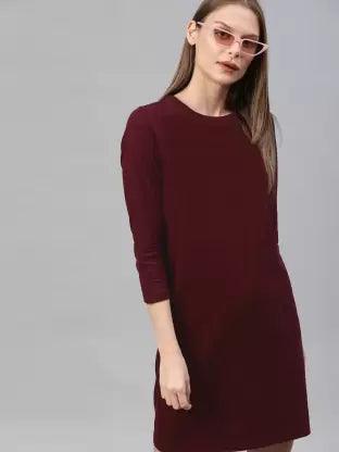 Women plain Night Dress  (Maroon)