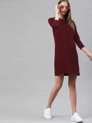 Women plain Night Dress  (Maroon)