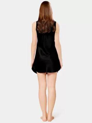 Women polyster Night Dress  (Black)