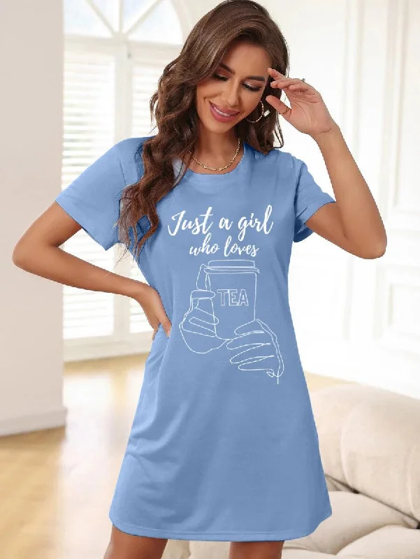 Women Half Sleeve Printed Nighty_(Blue)