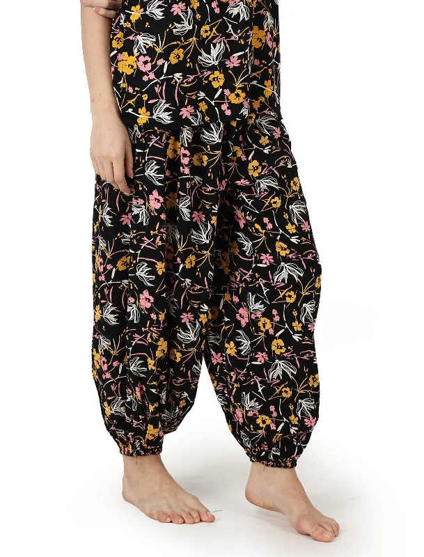 Black Floral Printed Harem Pants