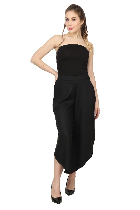 Black Solid Side Slit Pants