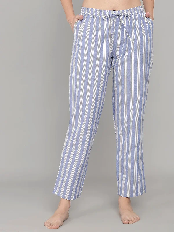 Trendy Stripe Print Pyjama - Blue & White