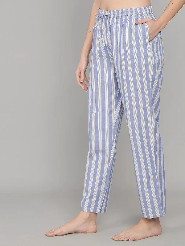 Trendy Stripe Print Pyjama - Blue & White