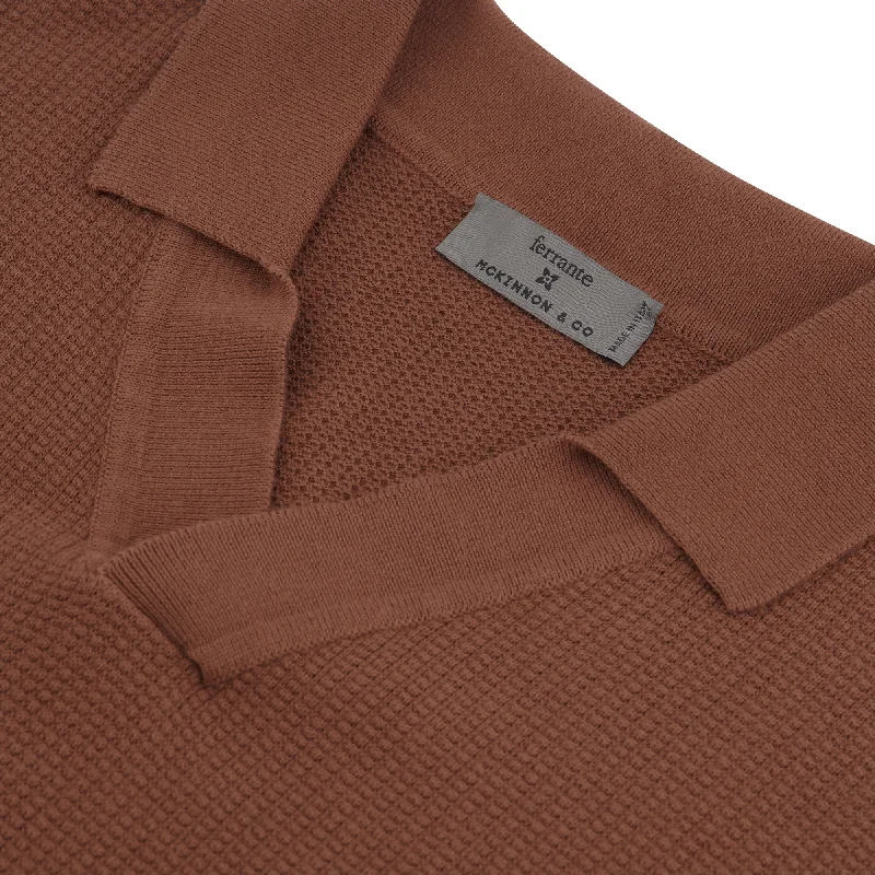 MCKINNON x FERRANTE Short Sleeve Buttonless Polo in BROWN