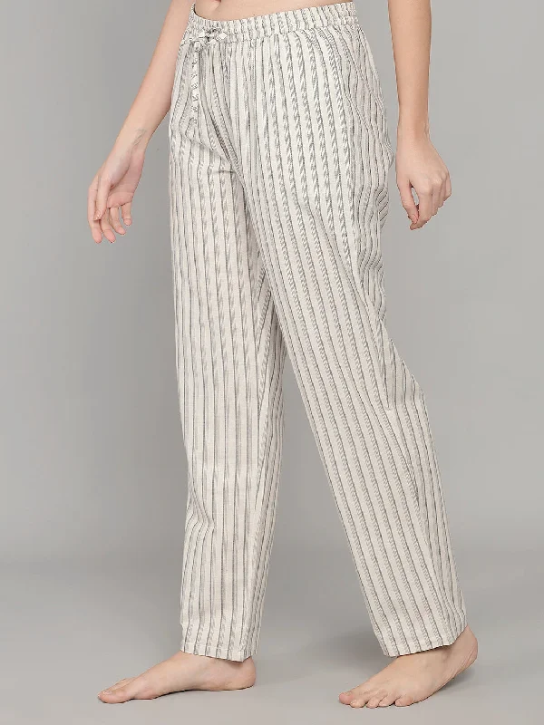 Gray and Offwhite Cotton Stripe Women's Pyjama