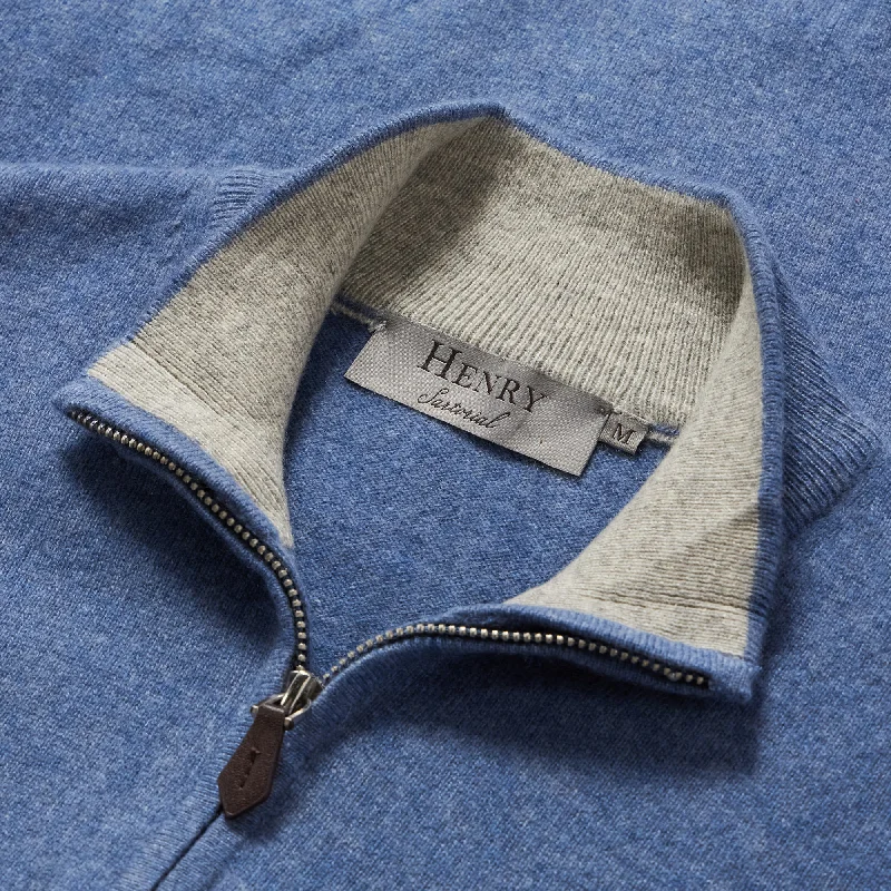 HENRY SARTORIAL Cashmere Quarter Zip 12GG BLUE STONE