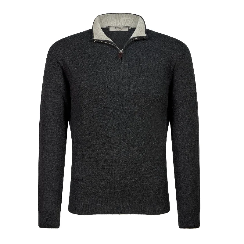 HENRY SARTORIAL Cashmere Quarter Zip 12GG CHARCOAL