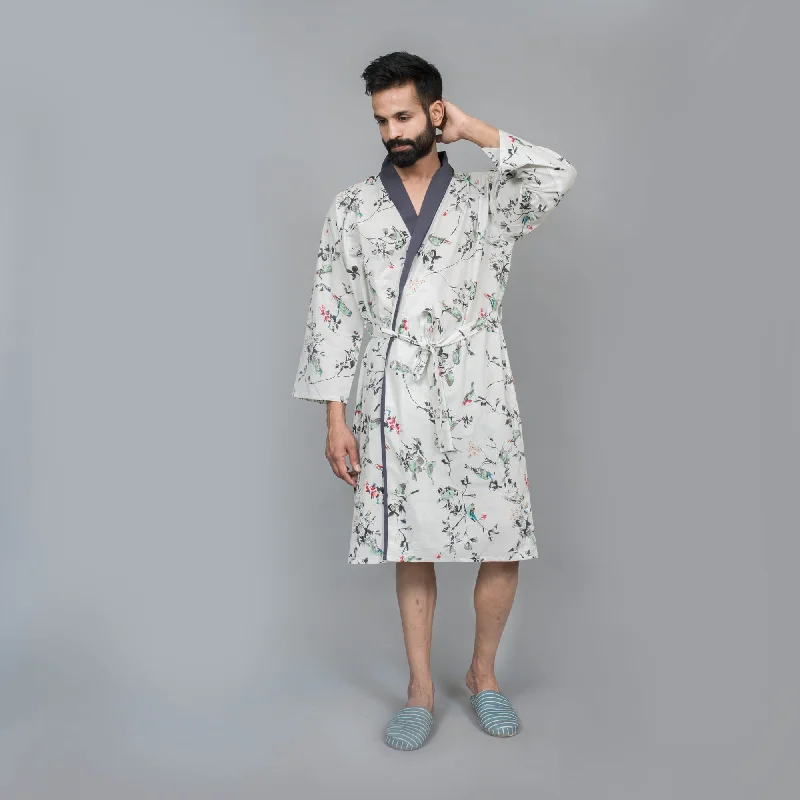 Men Off-White Pure Cotton kimono robe