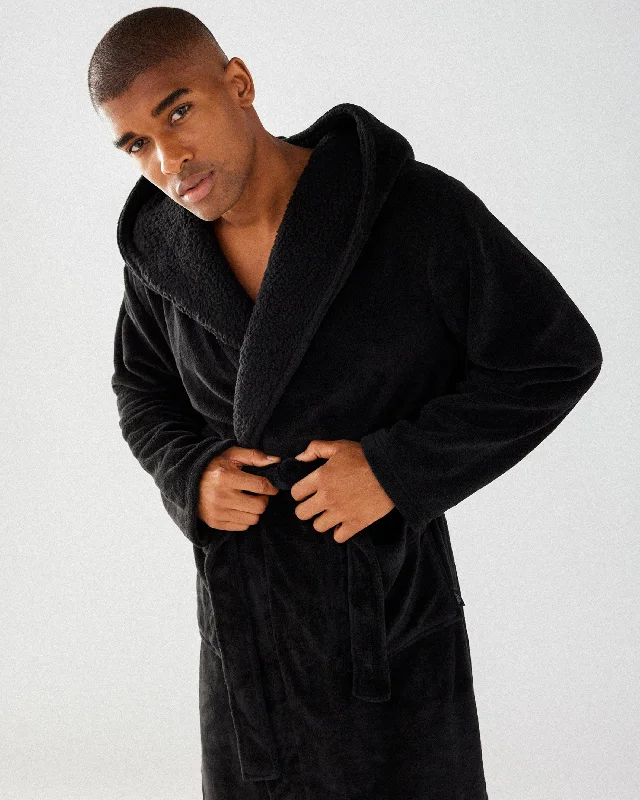 Fleece Dressing Gown - Black