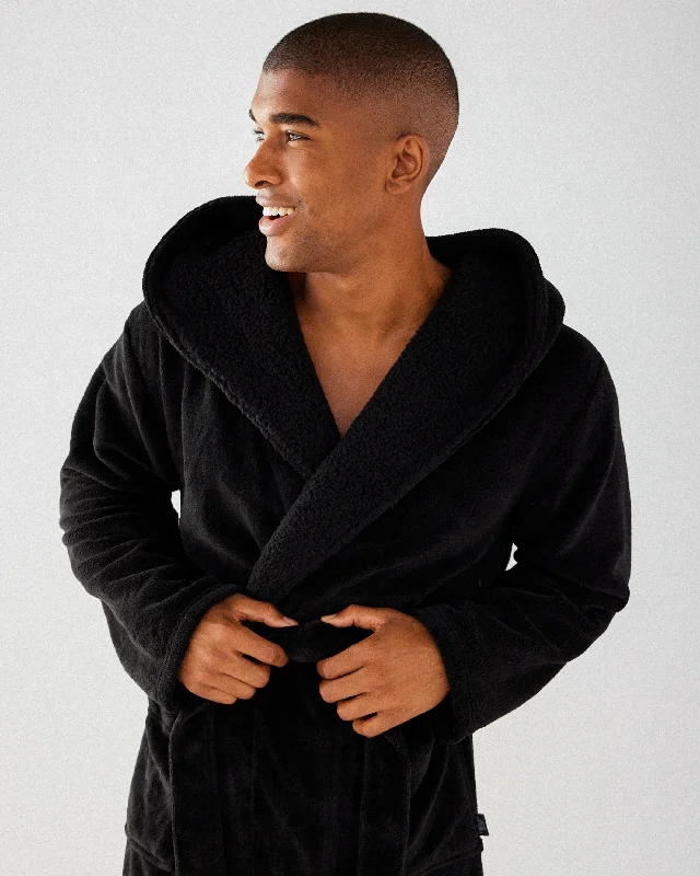 Fleece Dressing Gown - Black