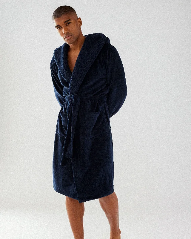 Fleece Dressing Gown - Navy