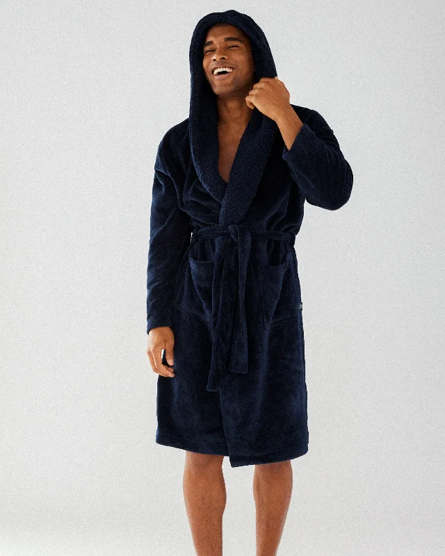 Fleece Dressing Gown - Navy