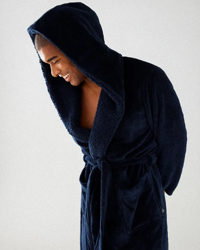 Fleece Dressing Gown - Navy