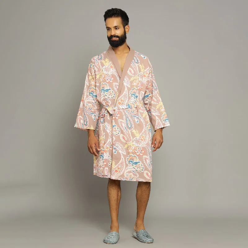 Men's Paisley Cotton Hand printed kimono robe