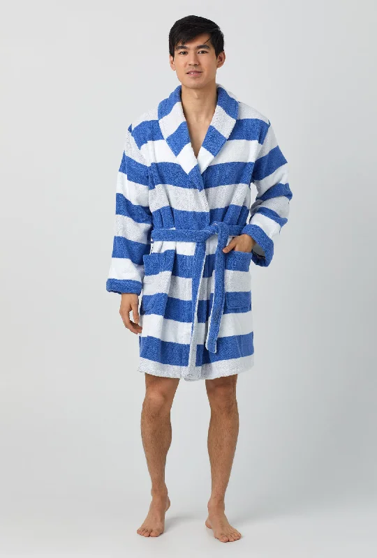 Seaside Stripe Unisex Woven Cotton Loop Turkish Terry Jacquard Short Robe