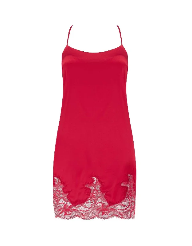 Adeline Red Silk & Lace Babydoll Chemise