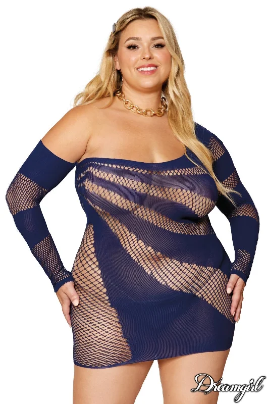 Long-sleeved Asymmetrical Net Chemise