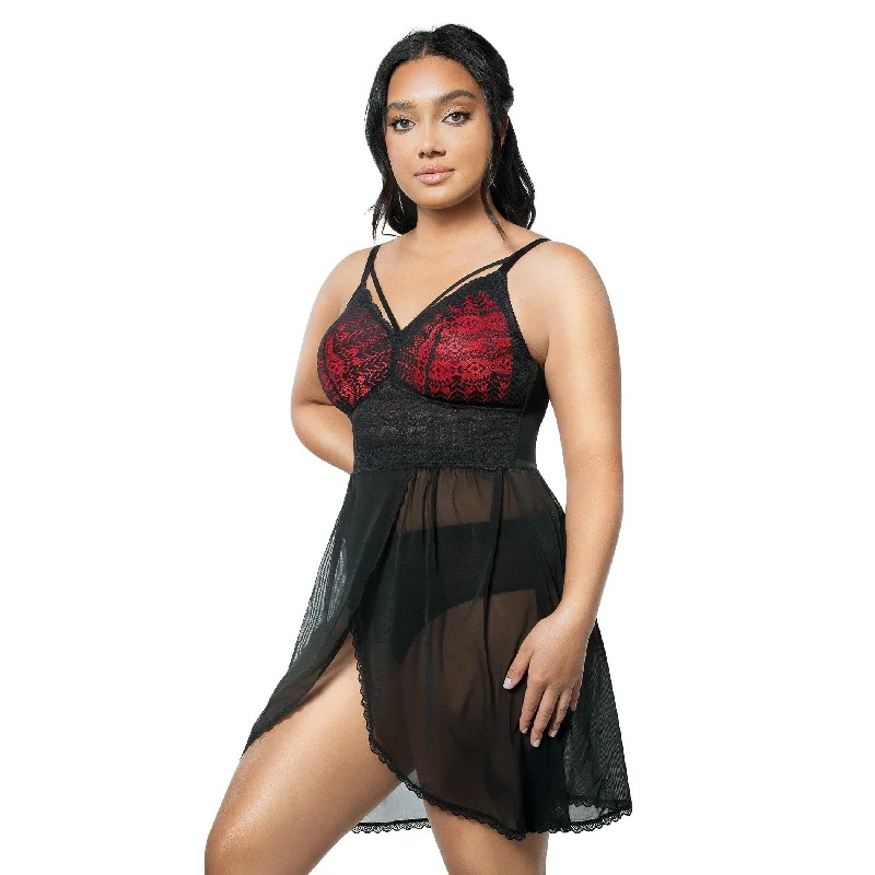 Mia Lace Wire-Free Lace Chemise - Black