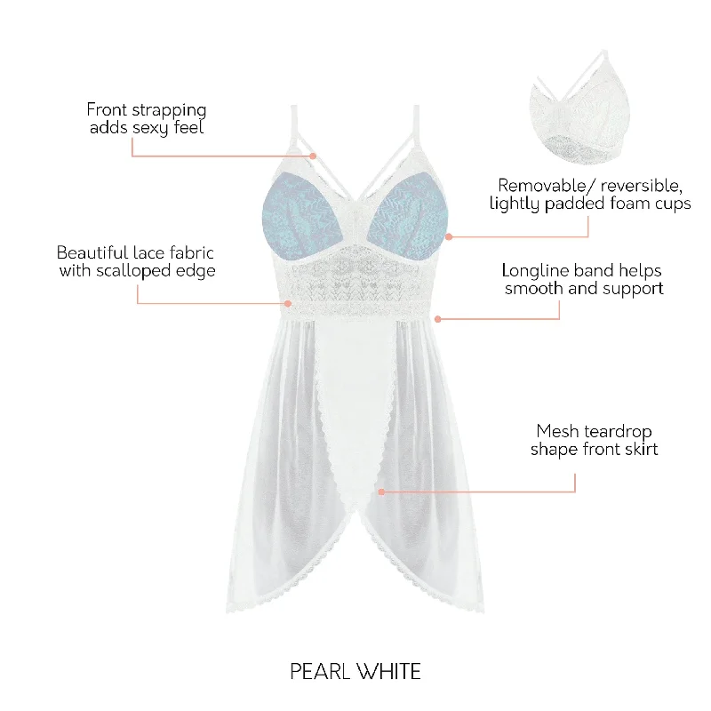 Mia Lace Wire-Free Lace Chemise  - Pearl White