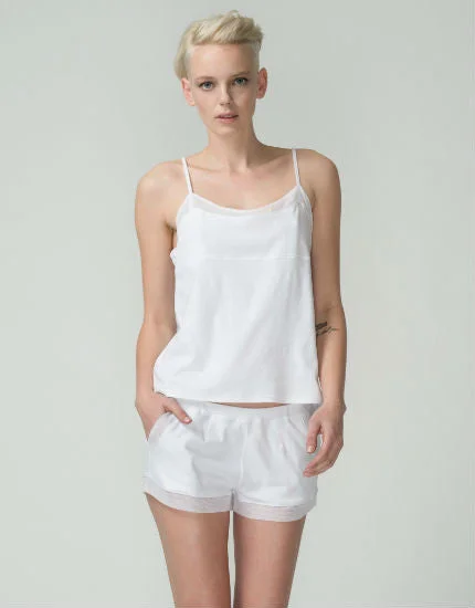 Tulle Trim Cotton Cami in White