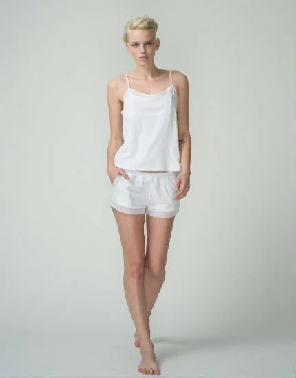 Tulle Trim Cotton Cami in White