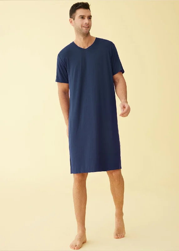 Men's Bamboo Viscose Nightshirt Short Sleeves Sleep Shirt