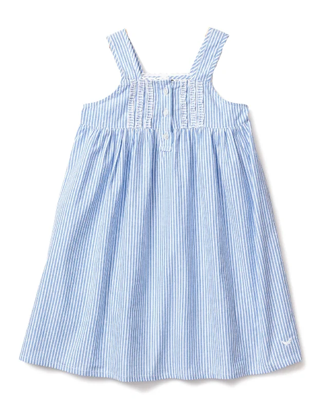 Girl's Twill Charlotte Nightgown in French Blue Seersucker