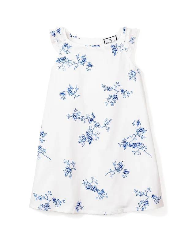 Girl's Twill Amelie Nightgown in Indigo Floral