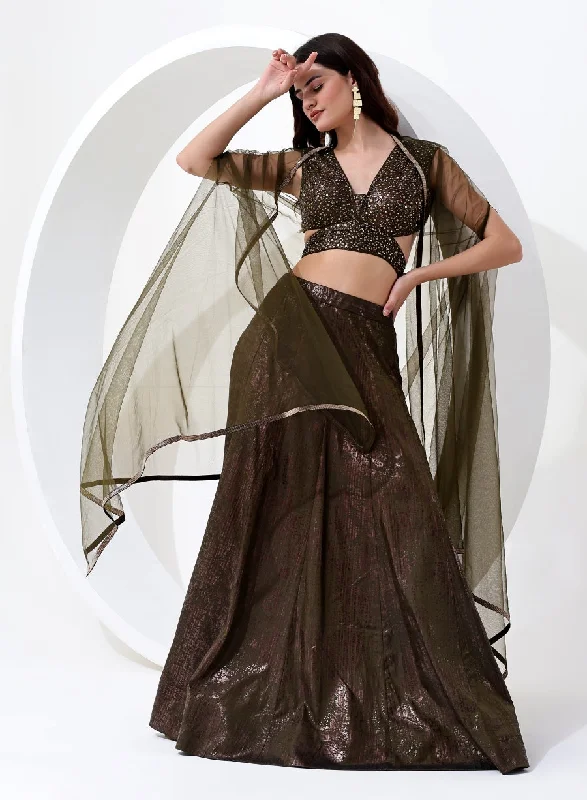 Midnight Green Color Lehenga Choli with Sequence Blouse and Dupatta.