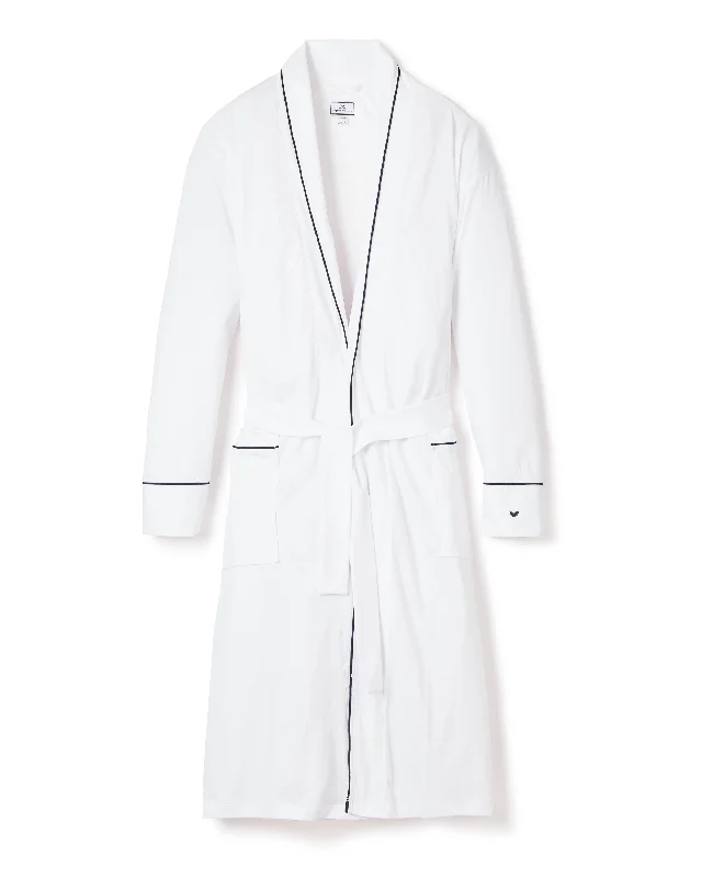 Men's Pima Robe in White with Navy Piping