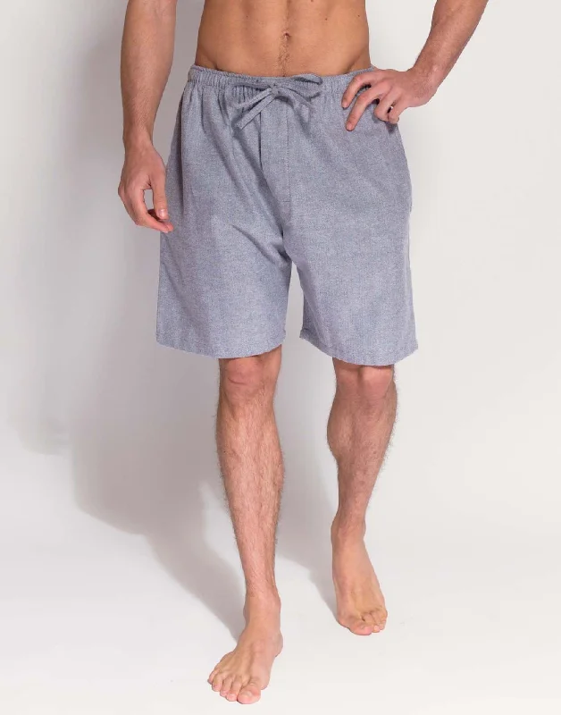 Men's Brushed Cotton Sleep Shorts – Ash Grey Herringbone