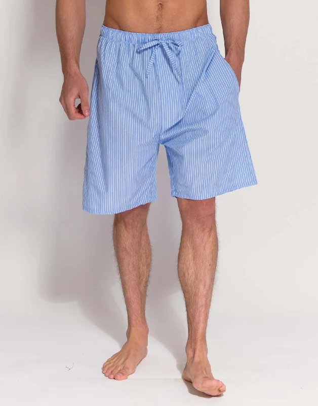 Men's Crisp Cotton Sleep Shorts – Blue & White Stripe