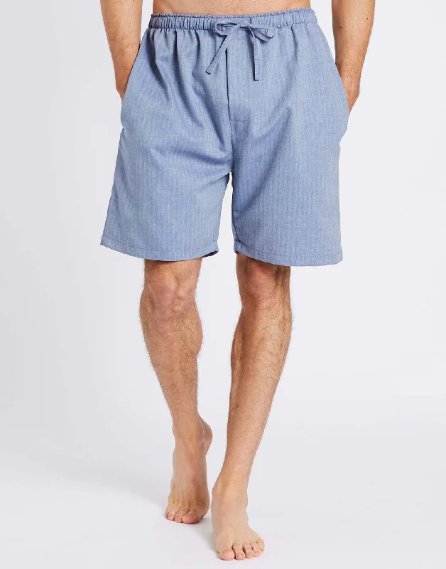 Men's Cotton Twill Sleep Shorts – Garrison Blue Herringbone