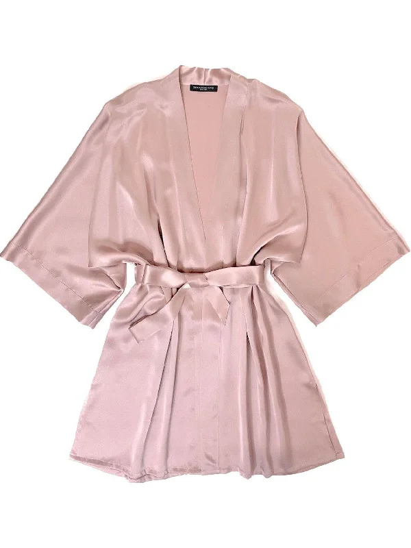 Pink Classic Silk Short Kimono Robe