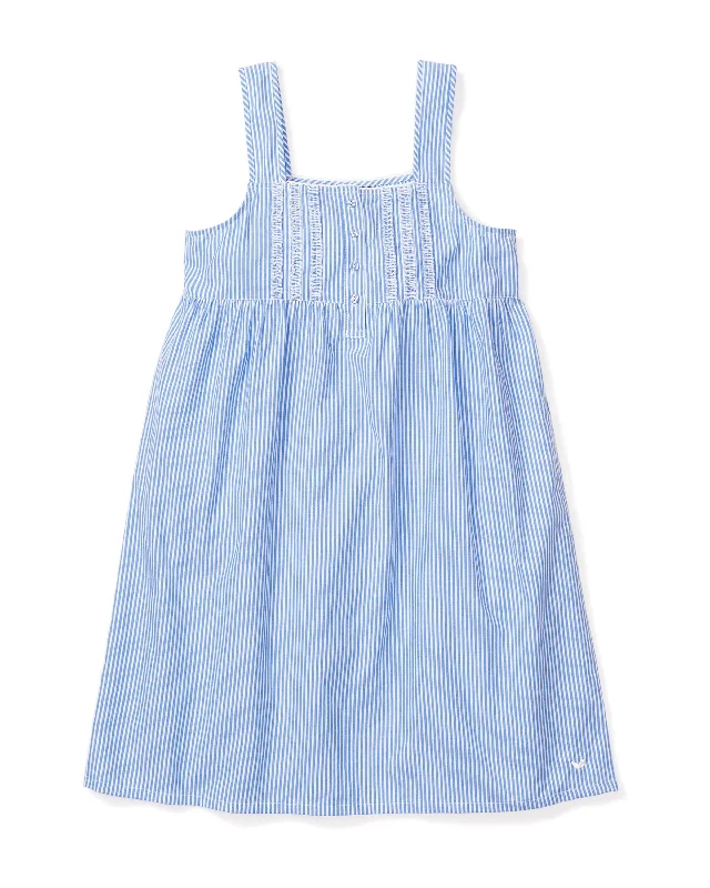 Women's Twill Charlotte Nightgown in French Blue Seersucker